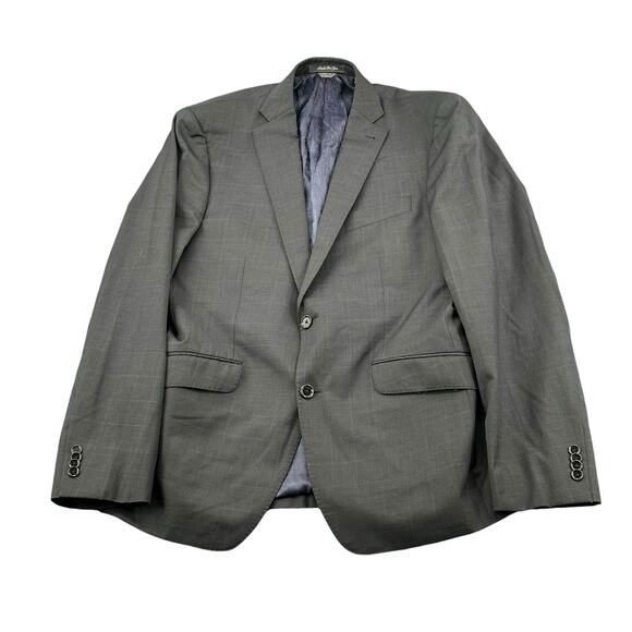 Indochino Suit Jacket Mens 44L Black Charcoal Gray 100% Wool Lined Business Work